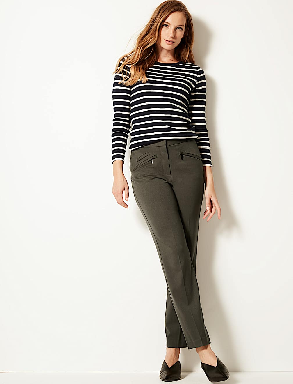 Zipped Pocket Straight Leg Trousers