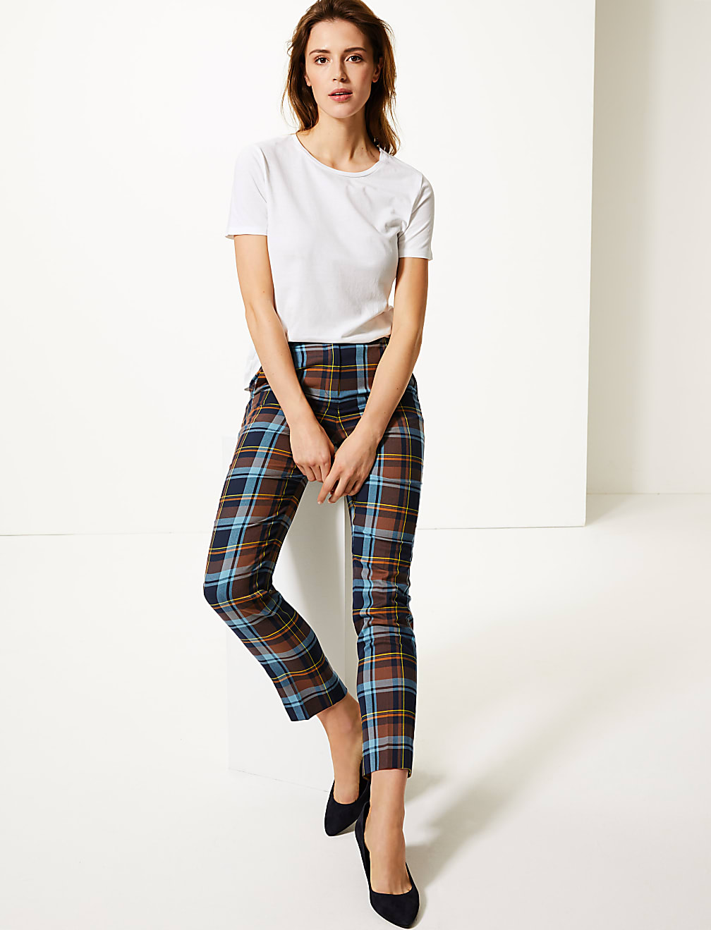 Mia Checked Slim Ankle Grazer Trousers