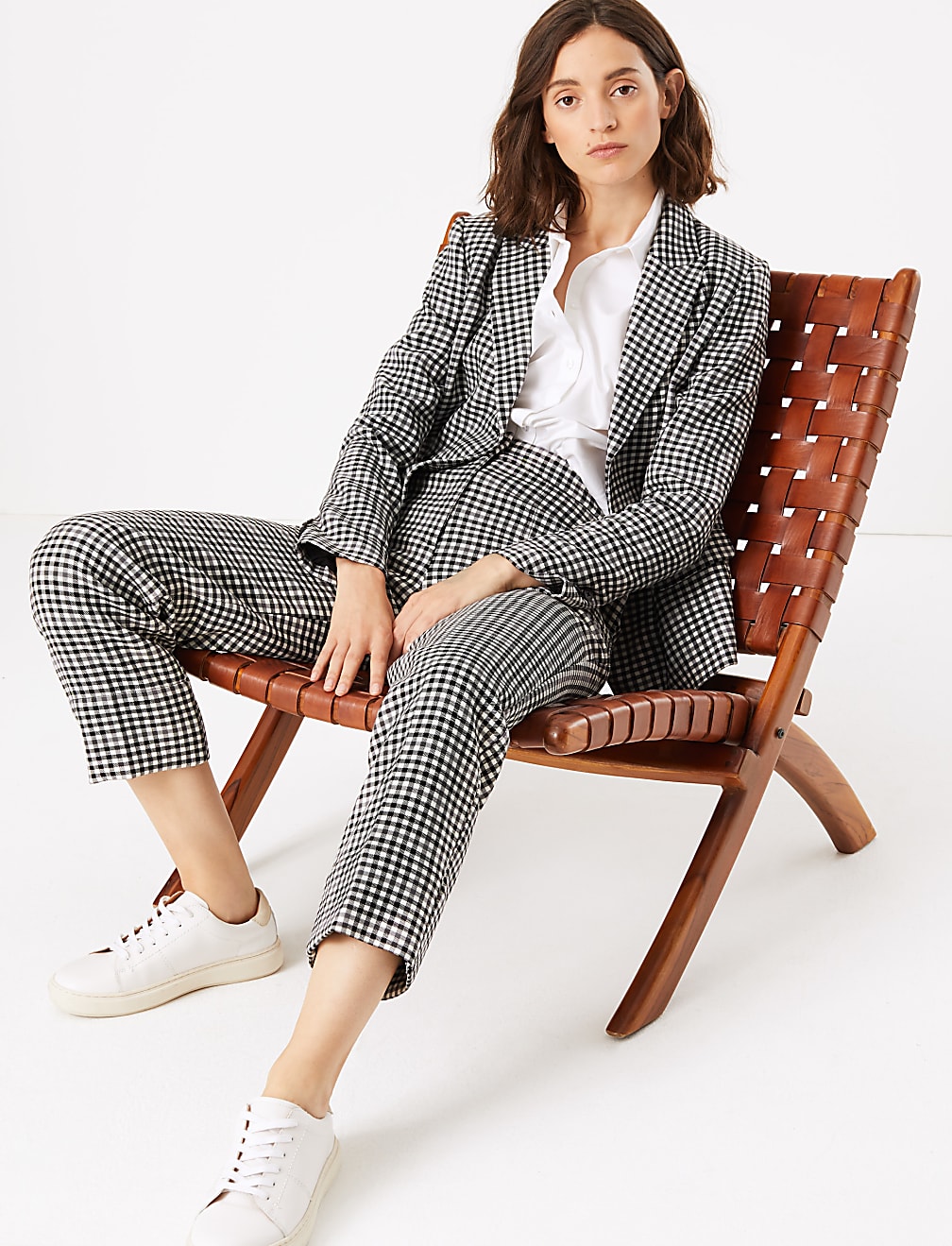 Evie Checked Straight 7/8th Trousers