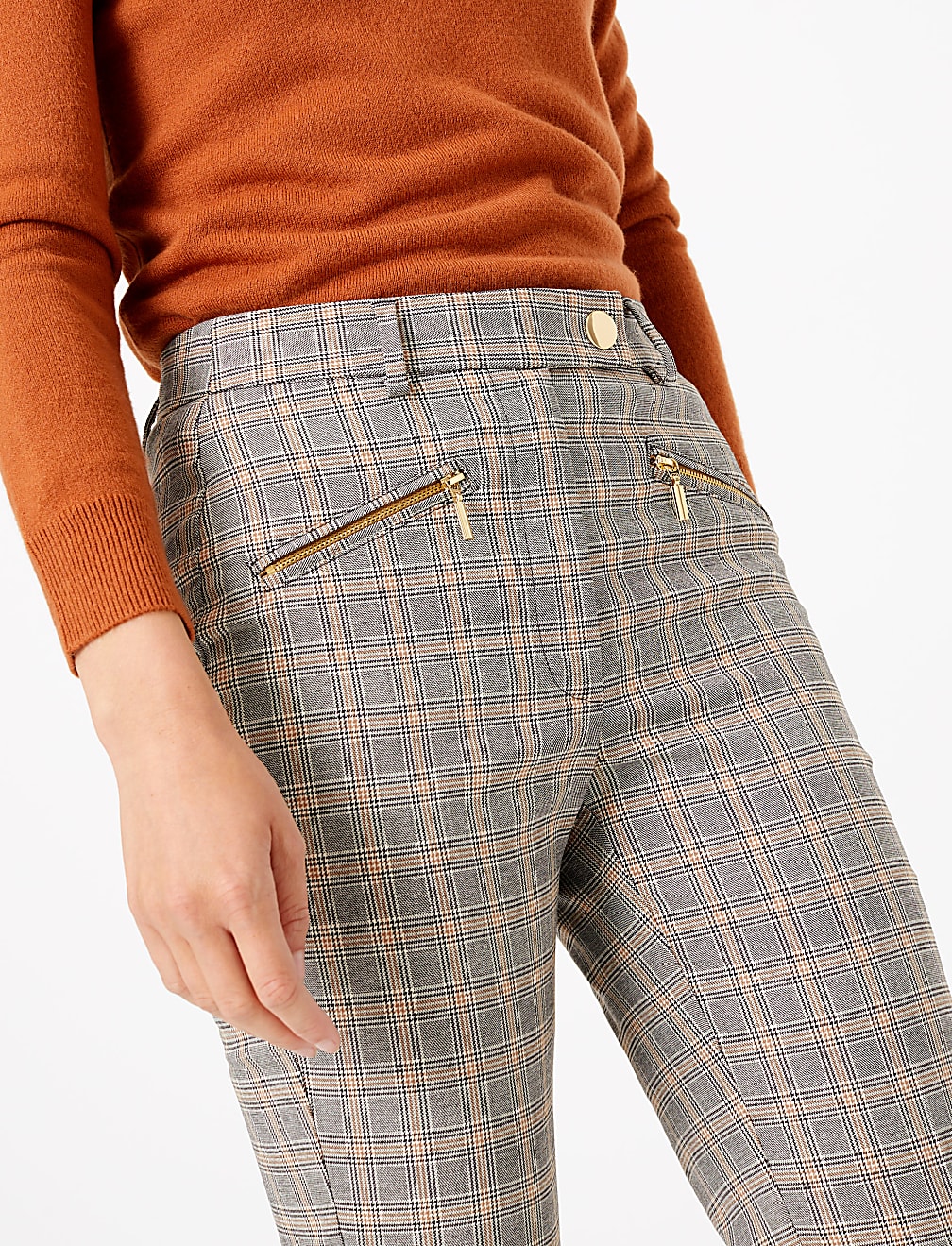 Mia Zip Checked Slim Ankle Grazer Trousers
