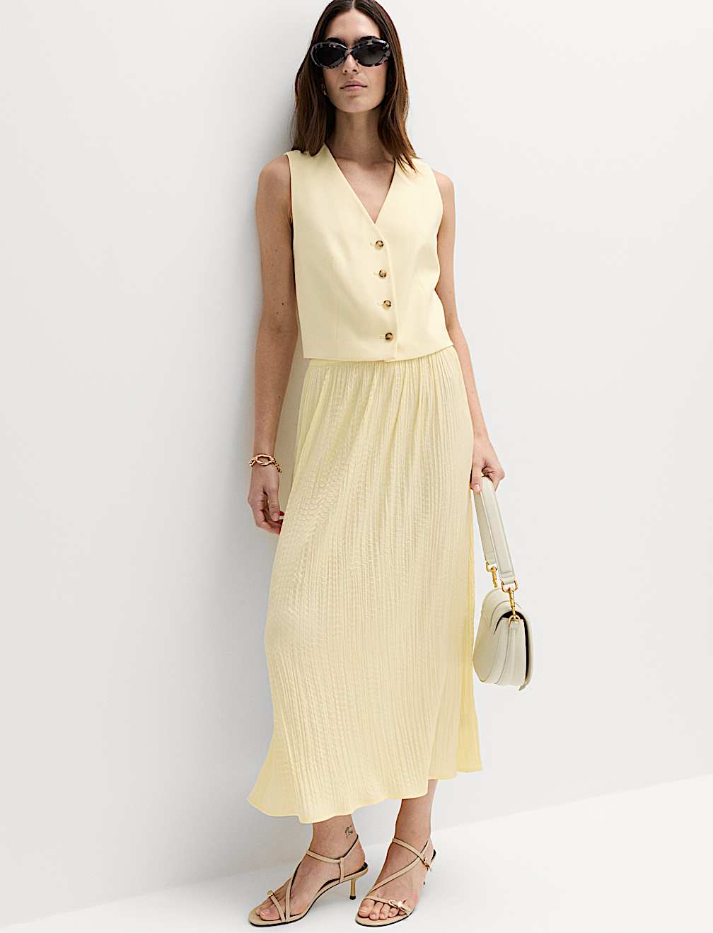 Textured Pleated Midaxi Skirt