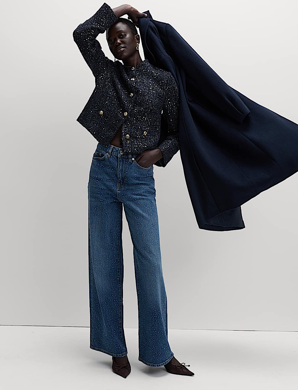 Tweed Sparkly Collarless Blazer with Wool