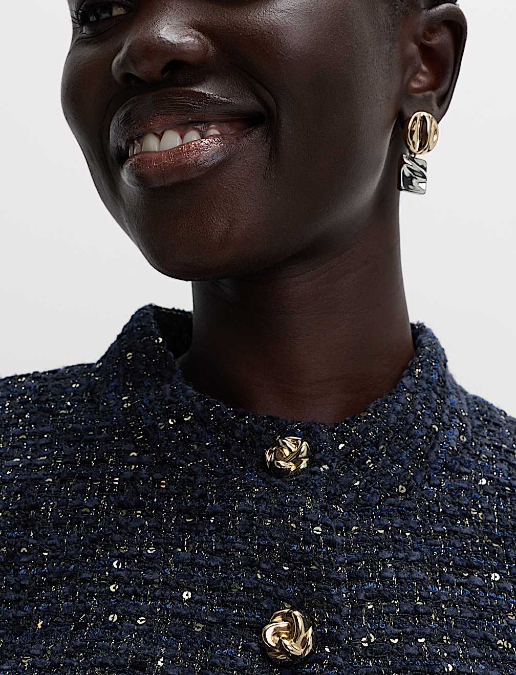 Tweed Sparkly Collarless Blazer with Wool