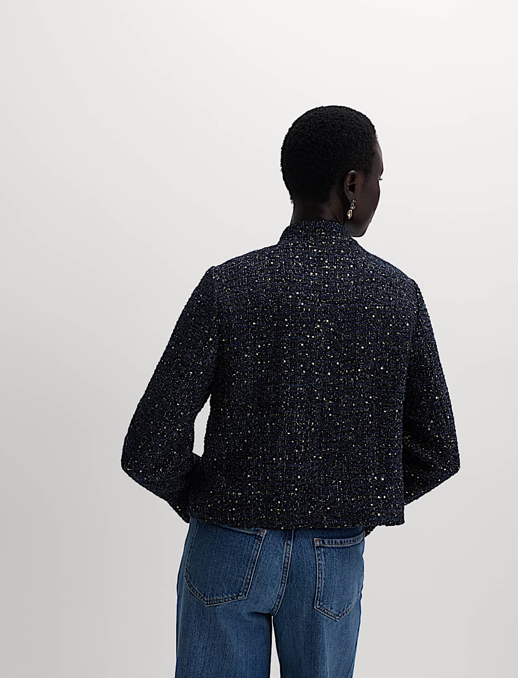 Tweed Sparkly Collarless Blazer with Wool