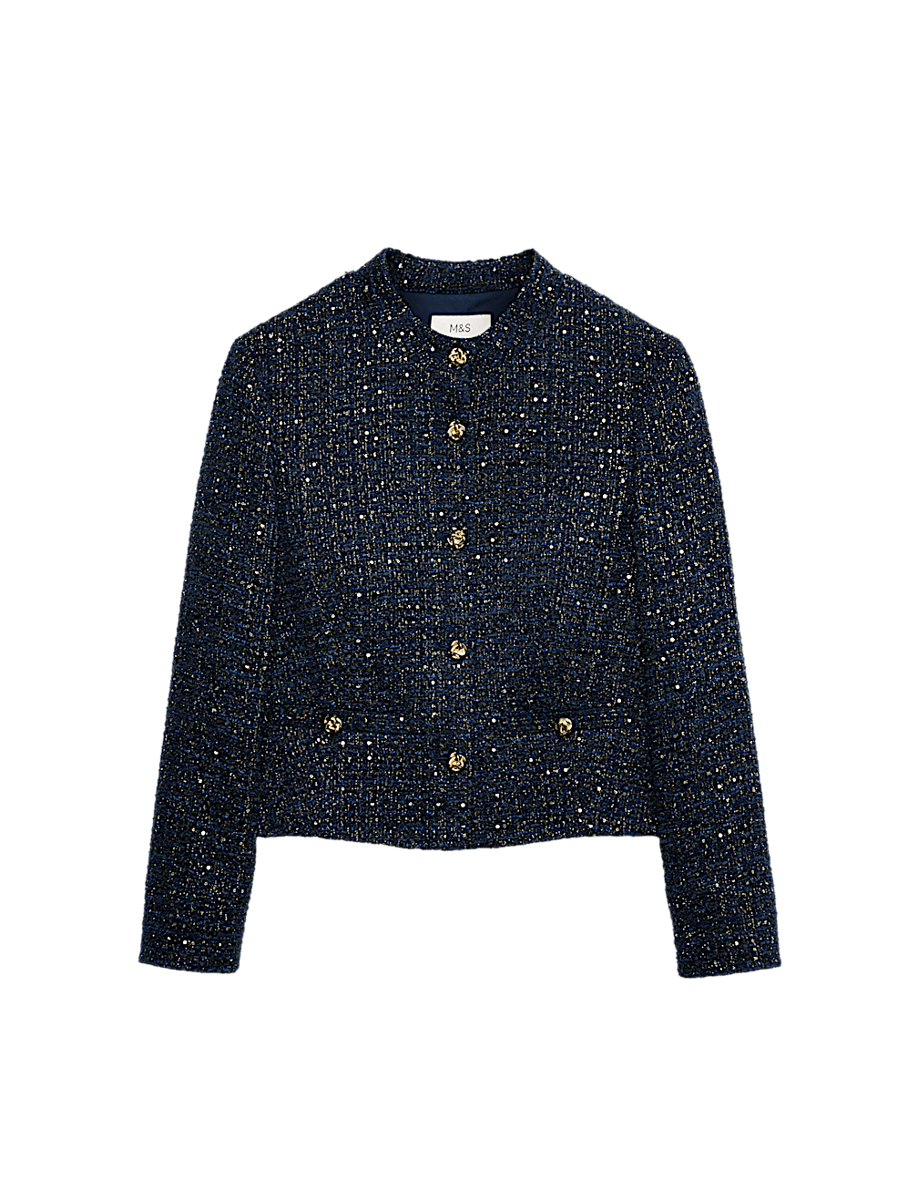 Tweed Sparkly Collarless Blazer with Wool