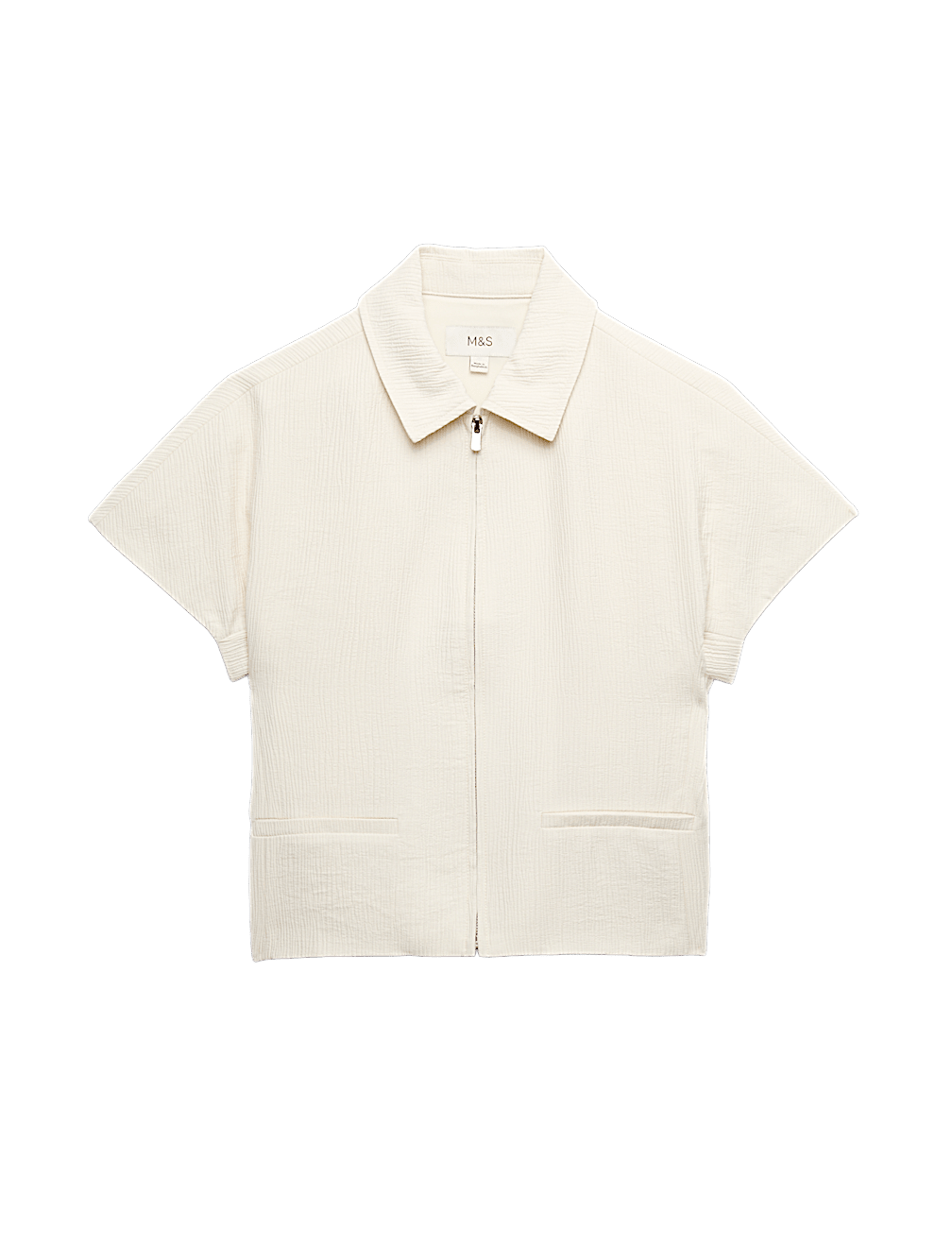Textured Short Sleeve Zip Through Jacket