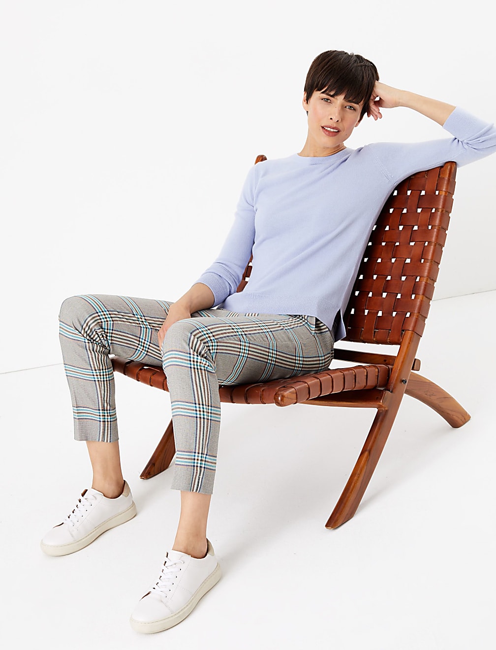 Mia Checked Slim Ankle Grazer Trousers