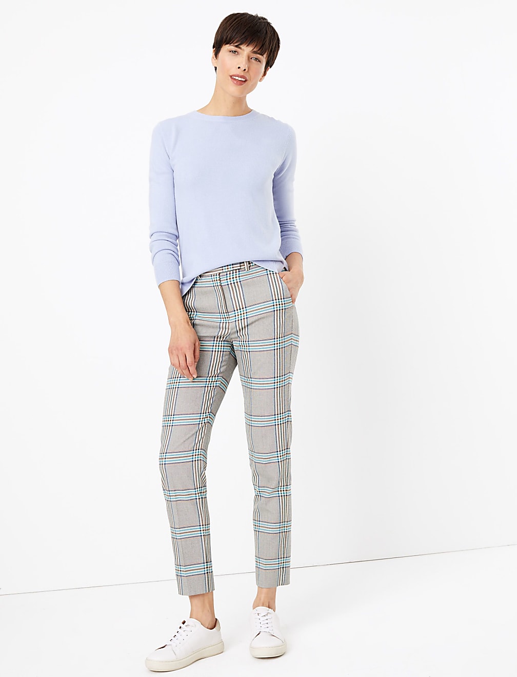 Mia Checked Slim Ankle Grazer Trousers