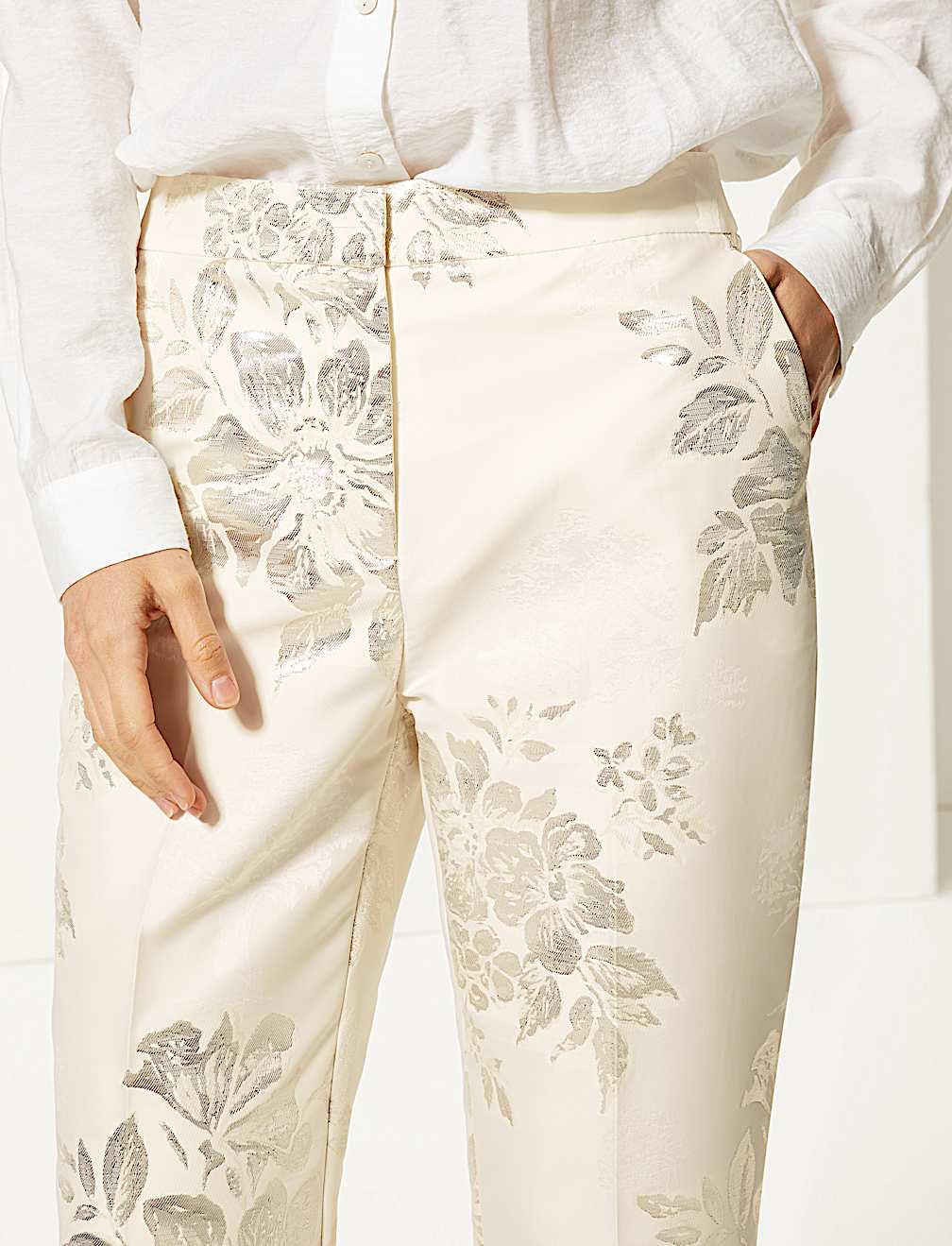 Jacquard Straight Leg Ankle Grazer Trousers
