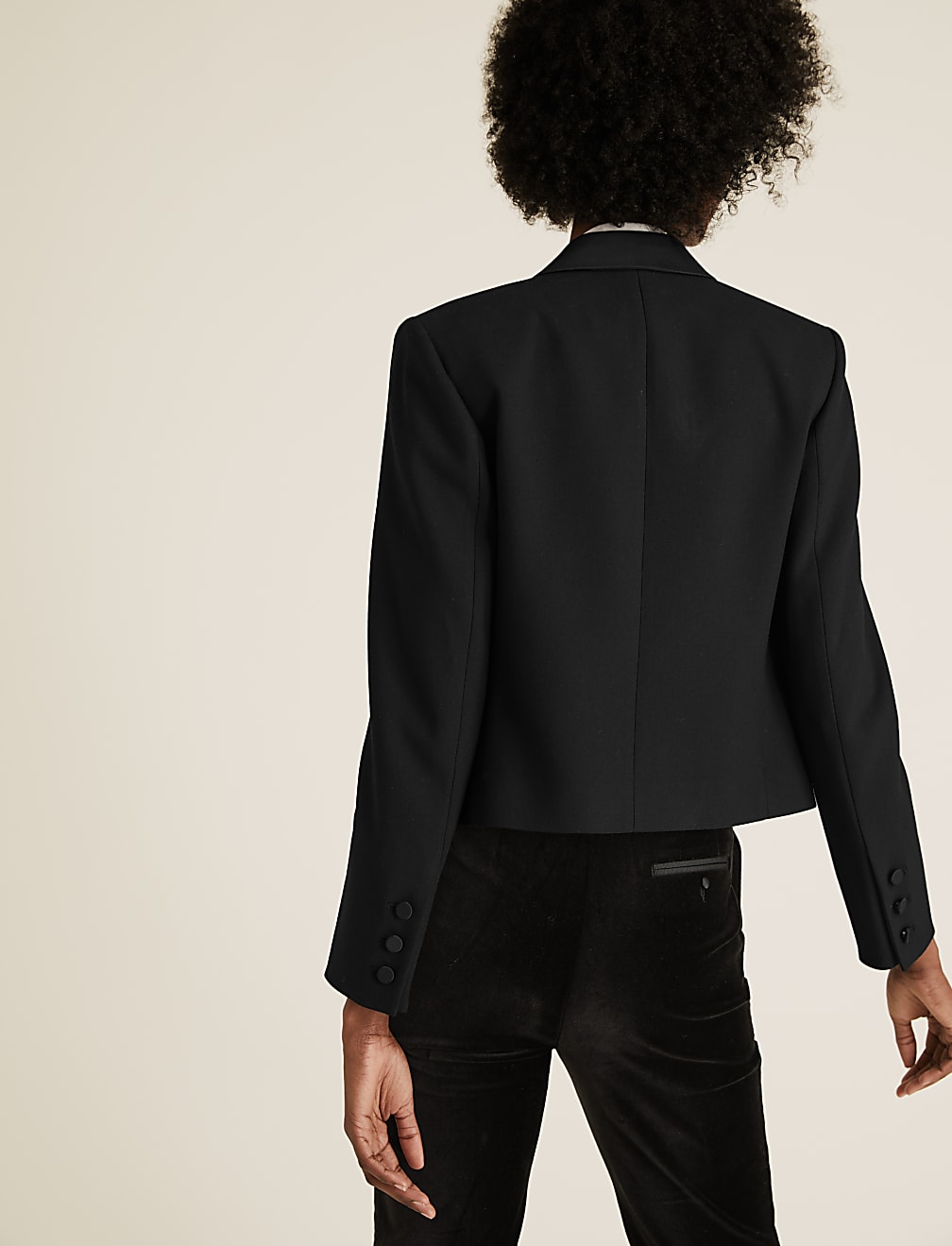Double Breasted Cropped Tuxedo Jacket