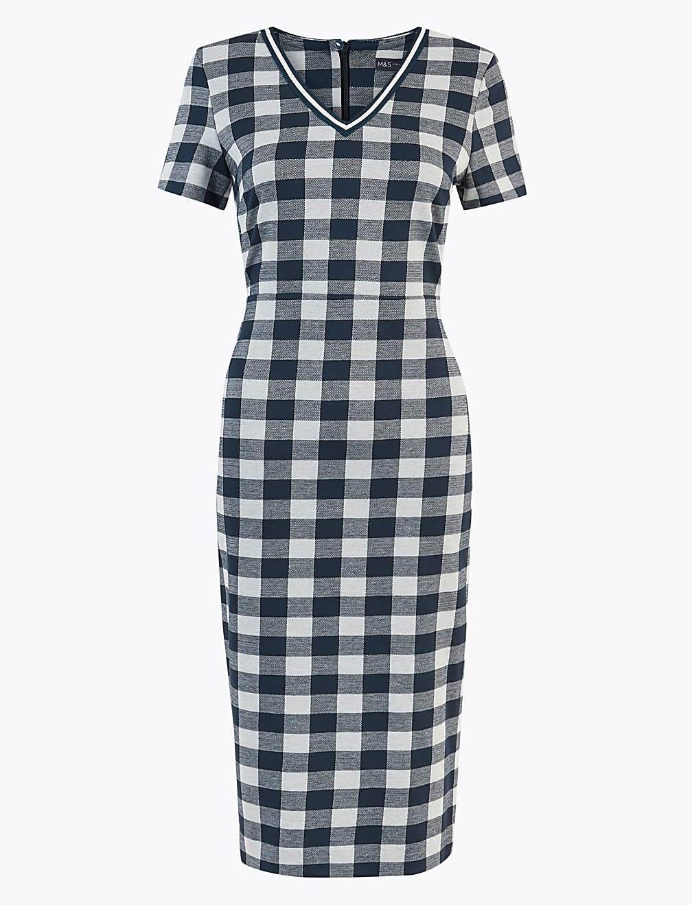 Jersey Gingham V-Neck Midi Tailored Dress