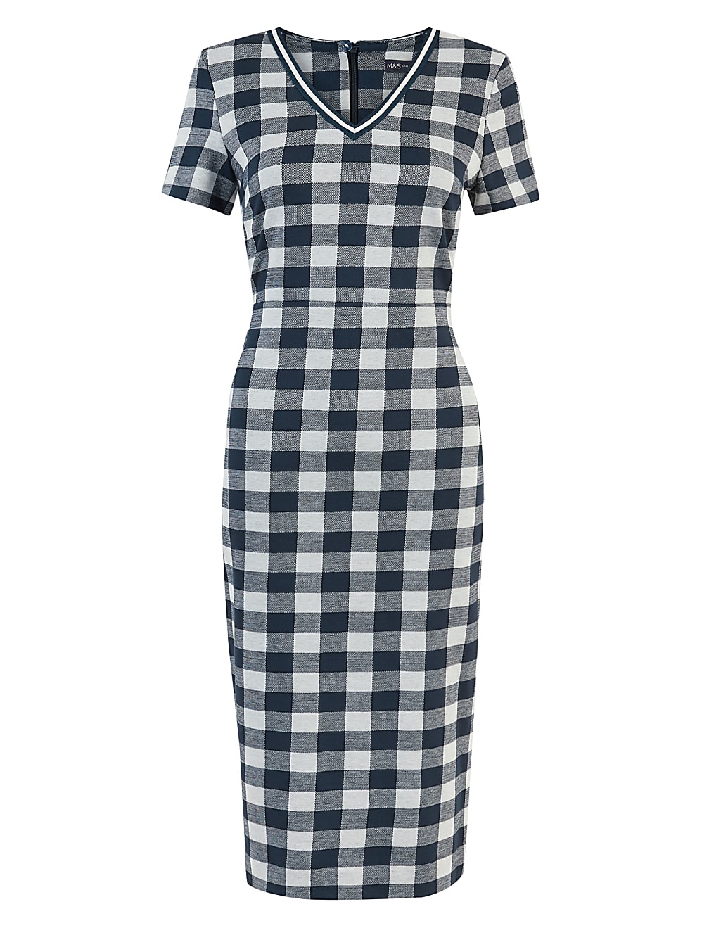 Jersey Gingham V-Neck Midi Tailored Dress