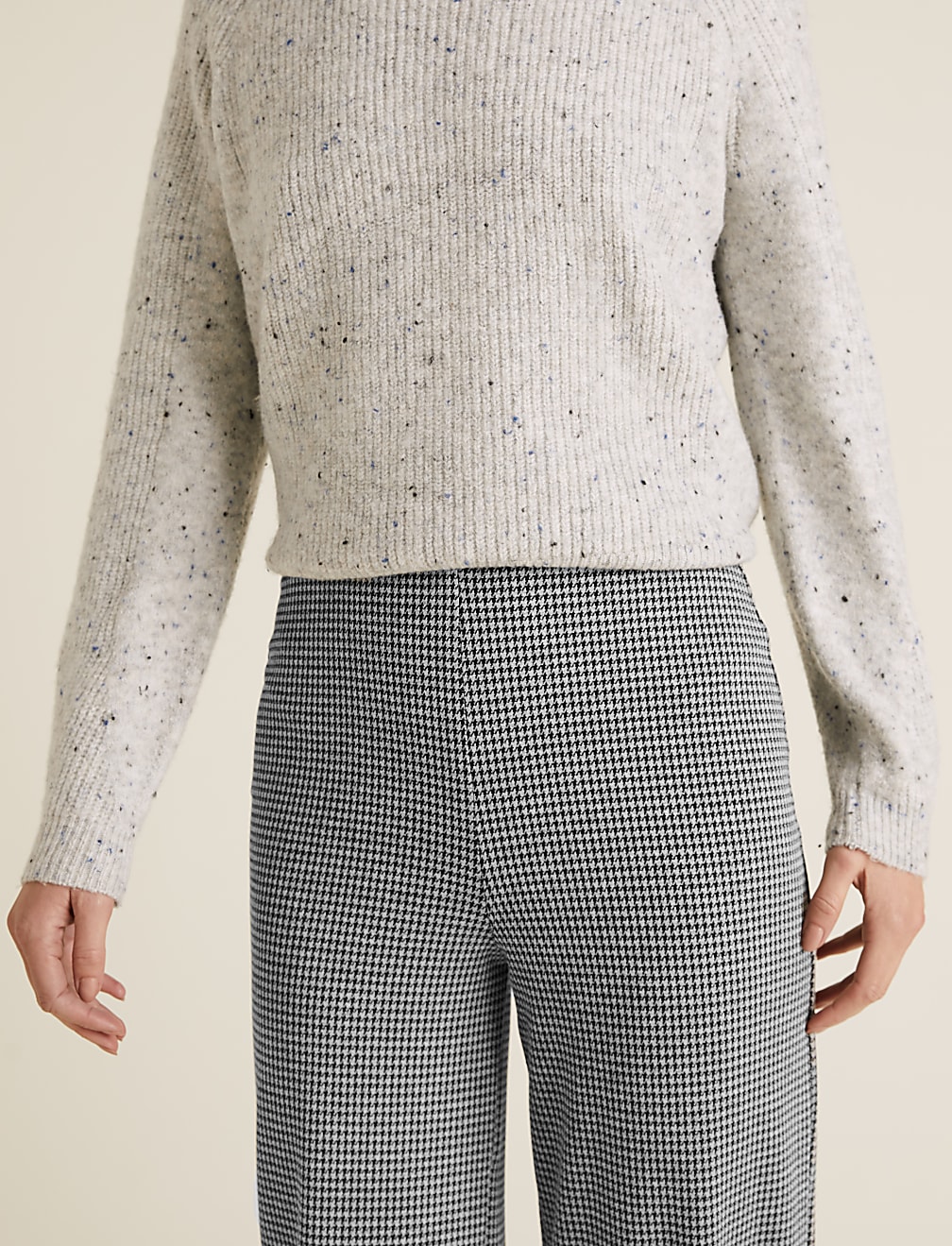 Jersey Dogtooth Wide Leg Trousers