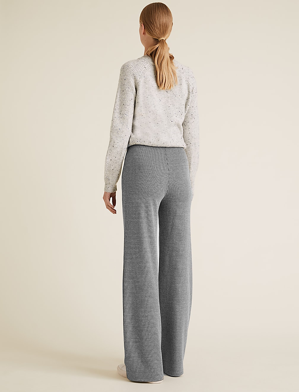 Jersey Dogtooth Wide Leg Trousers