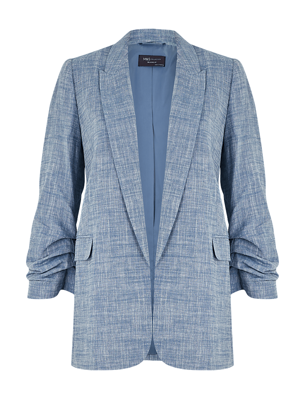 Linen Relaxed Ruched Sleeve Blazer
