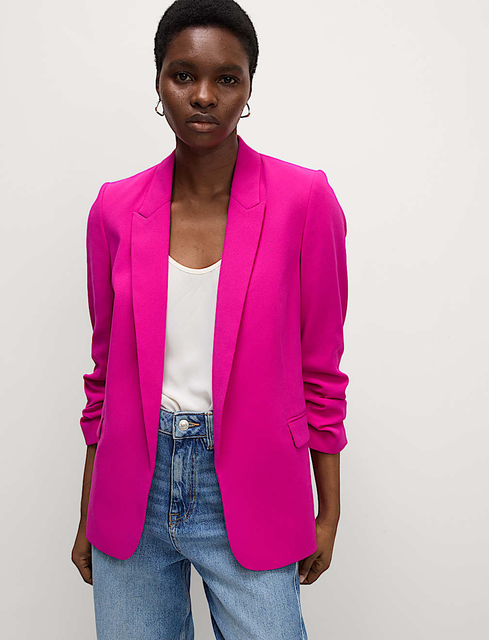 Ruched Sleeve Blazer