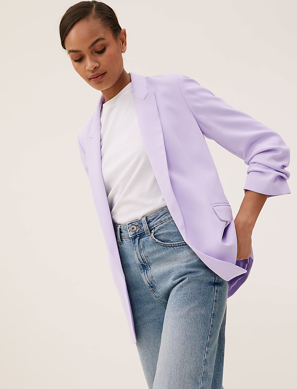 Ruched Sleeve Blazer