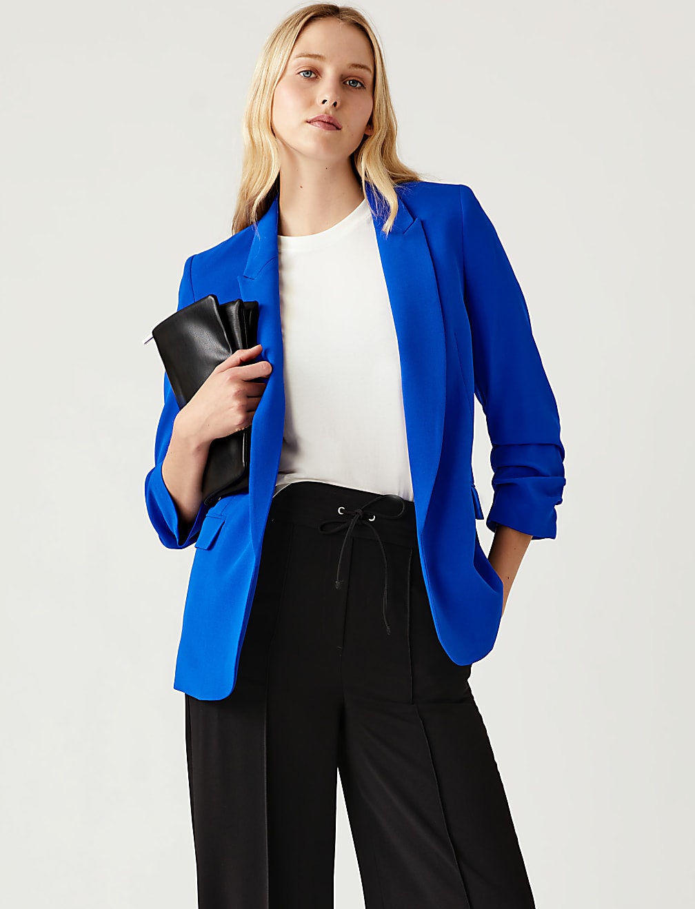 Ruched Sleeve Blazer