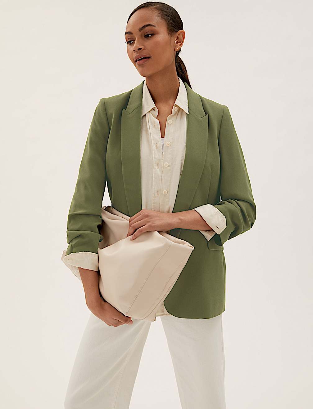 Ruched Sleeve Blazer