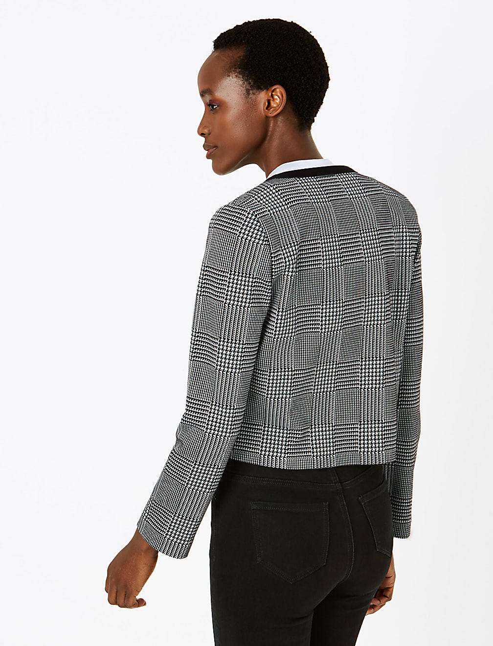 Jersey Slim Checked Short Jacket