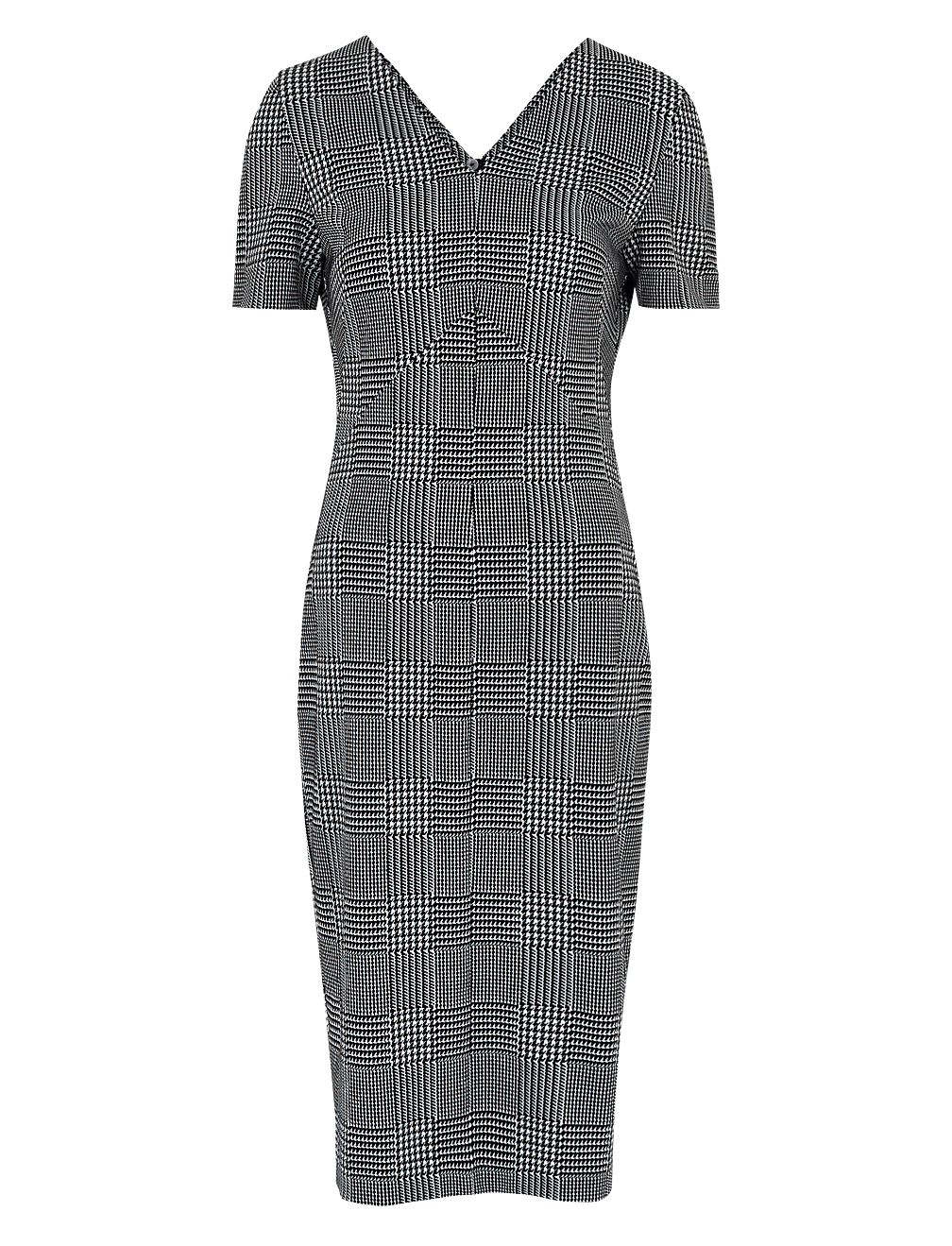 Jersey Checked V-Neck Midi Tailored Dress