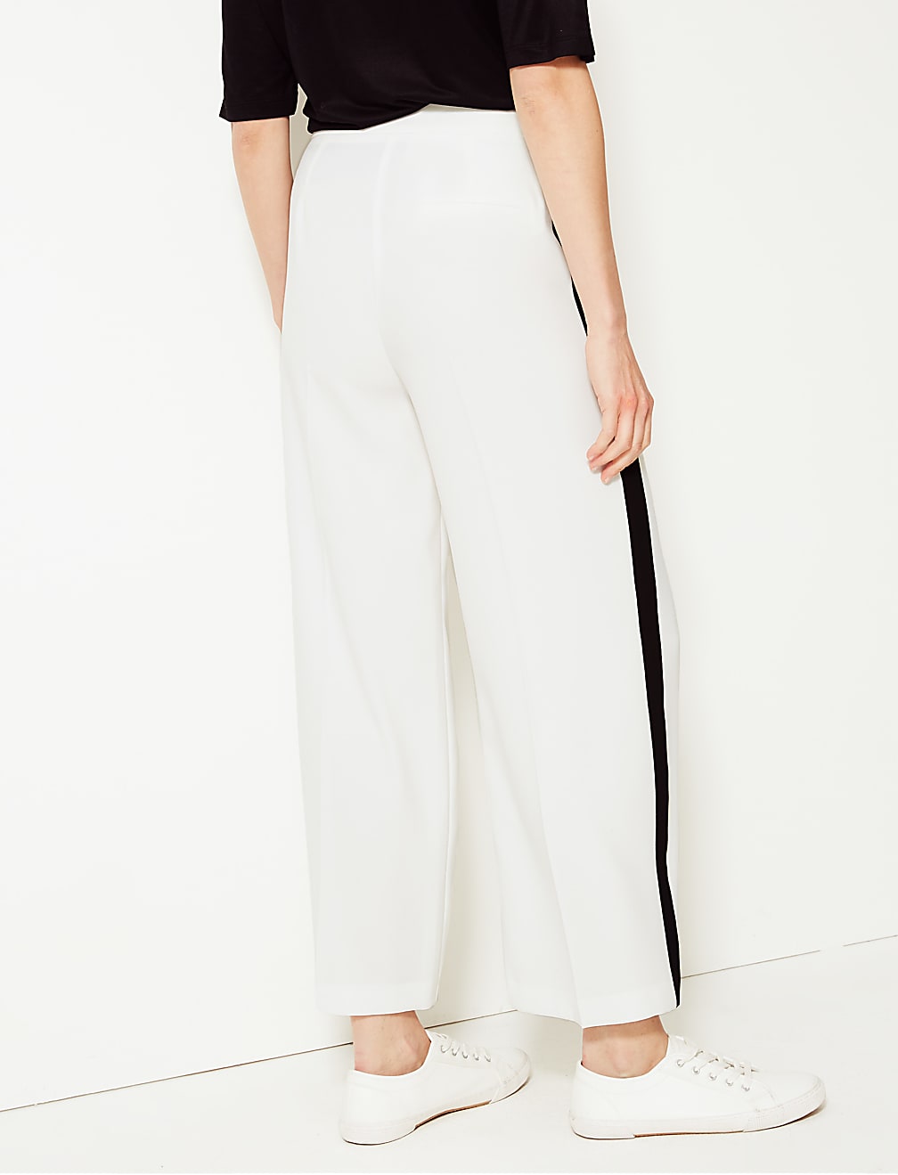 Crepe Side Stripe Wide Leg Trousers