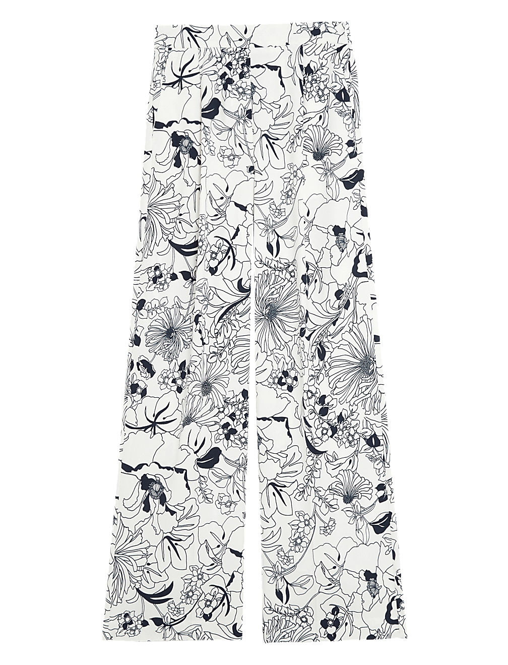 Satin Twill Floral Wide Leg Trousers