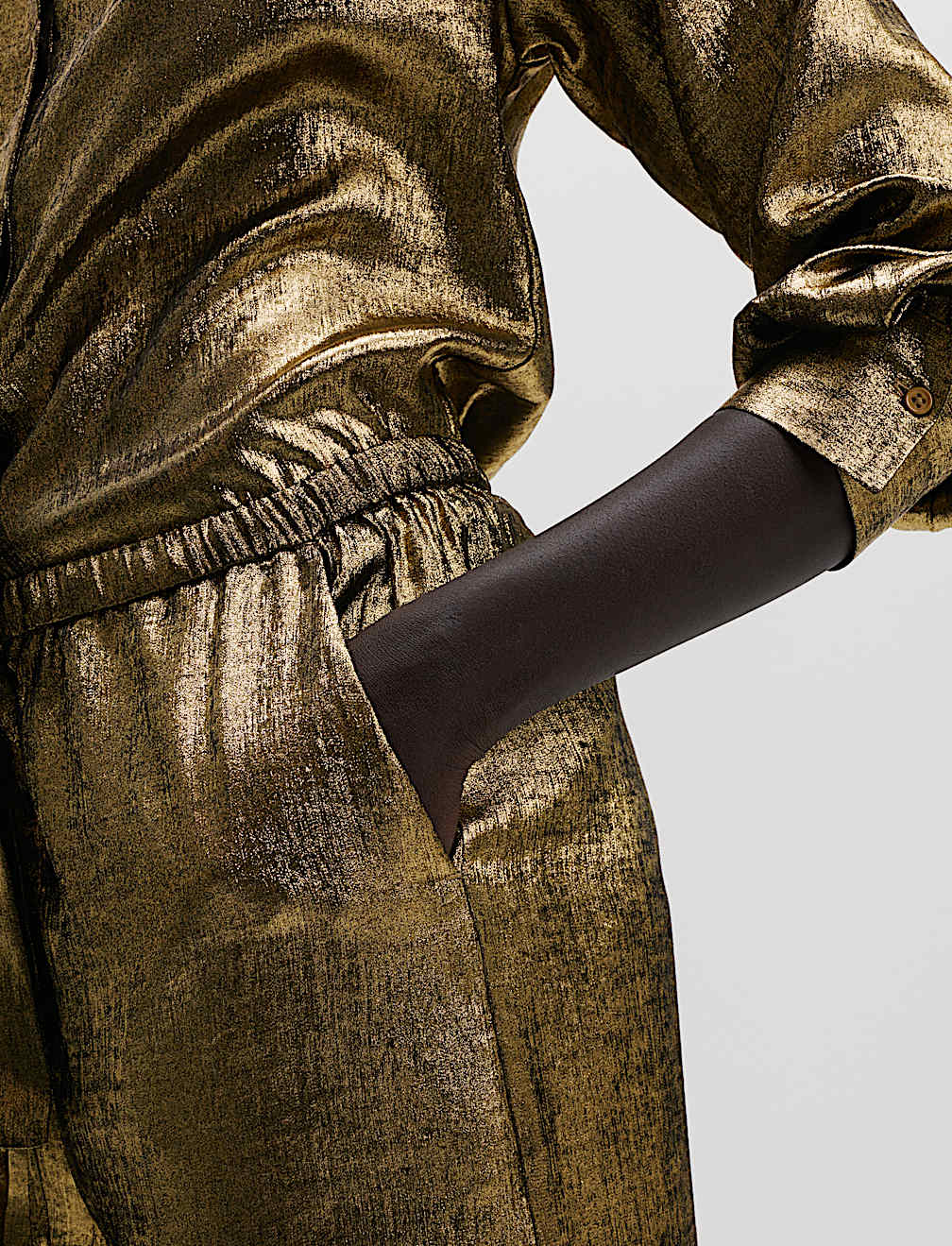 Satin Metallic Drawstring Wide Leg Trousers