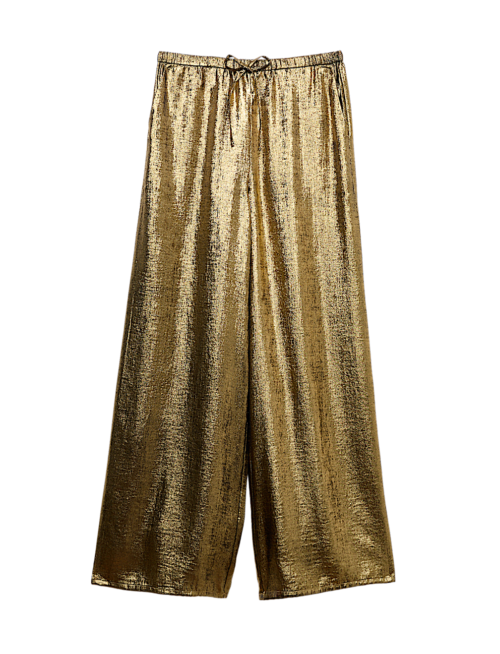 Satin Metallic Drawstring Wide Leg Trousers