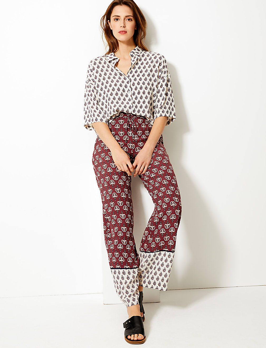 Printed Wide Leg High Waist Trousers
