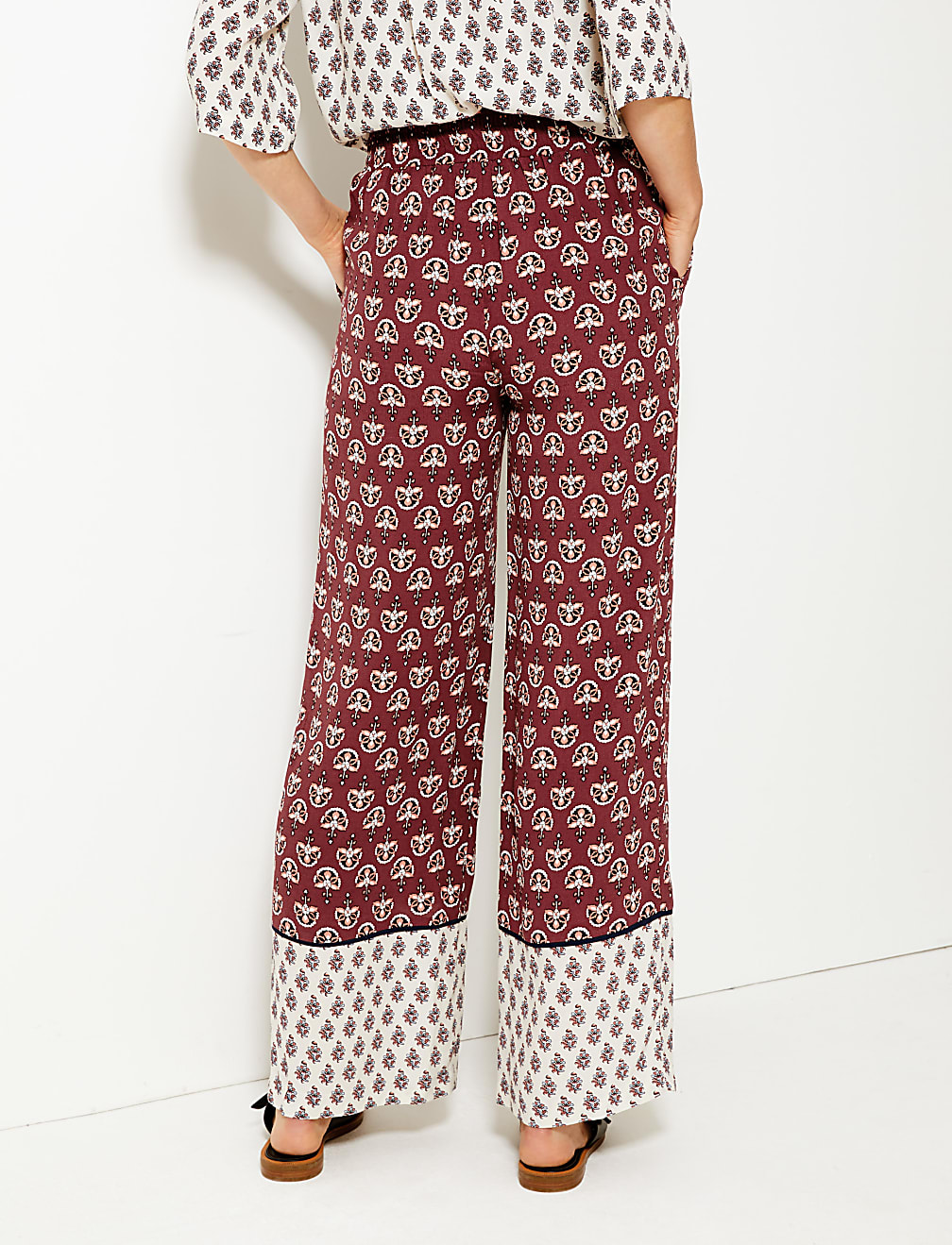 Printed Wide Leg High Waist Trousers