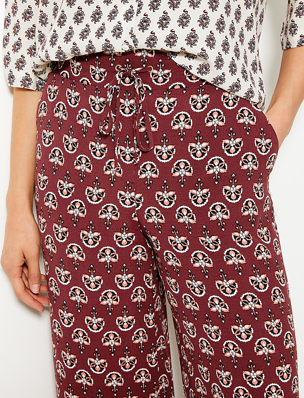 Printed Wide Leg High Waist Trousers