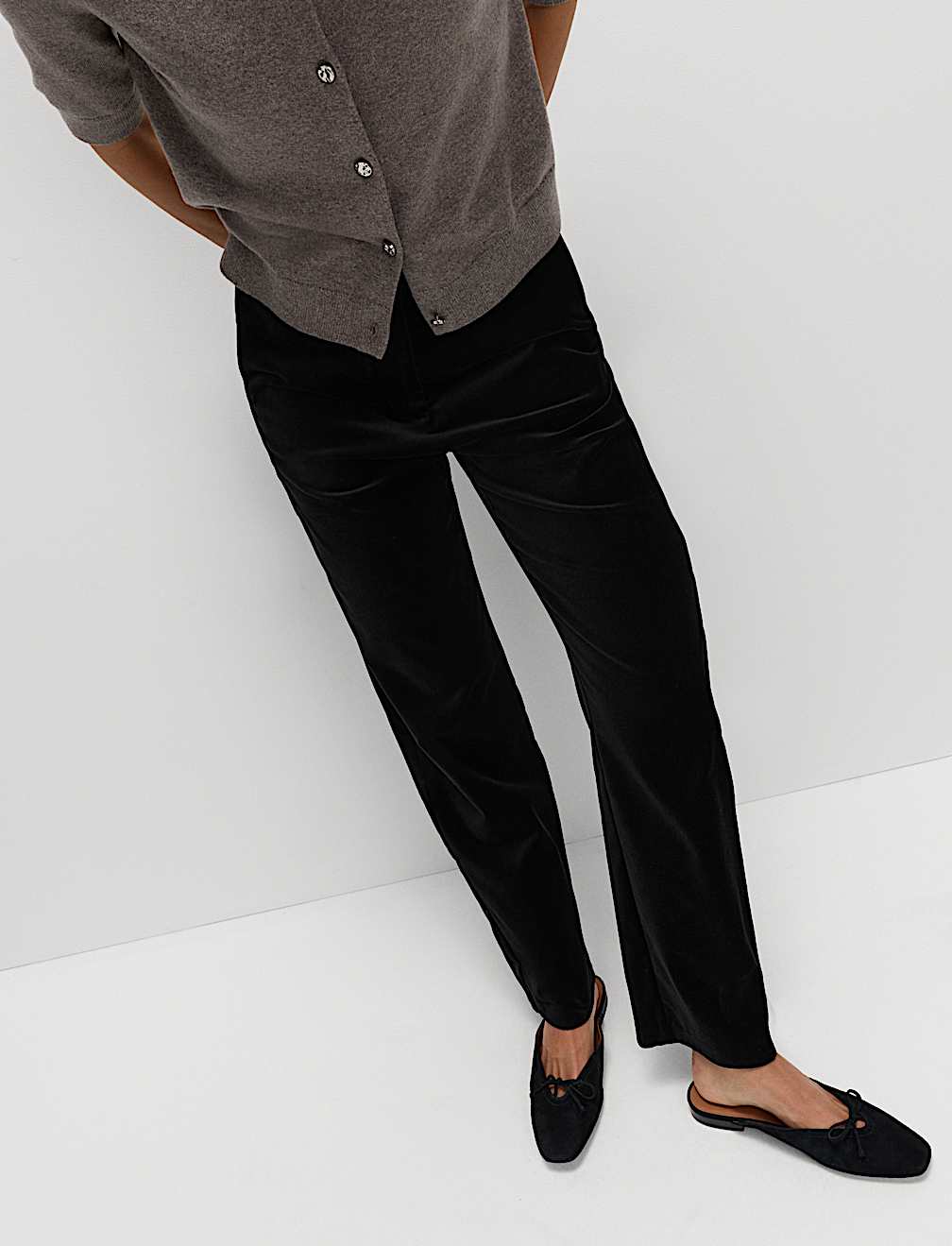 Cotton Rich Velvet Straight Leg Trousers