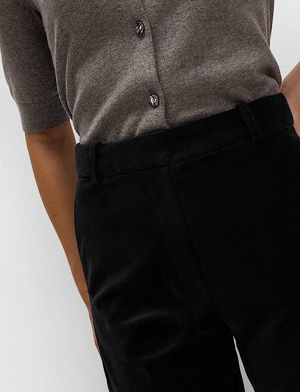 Cotton Rich Velvet Straight Leg Trousers