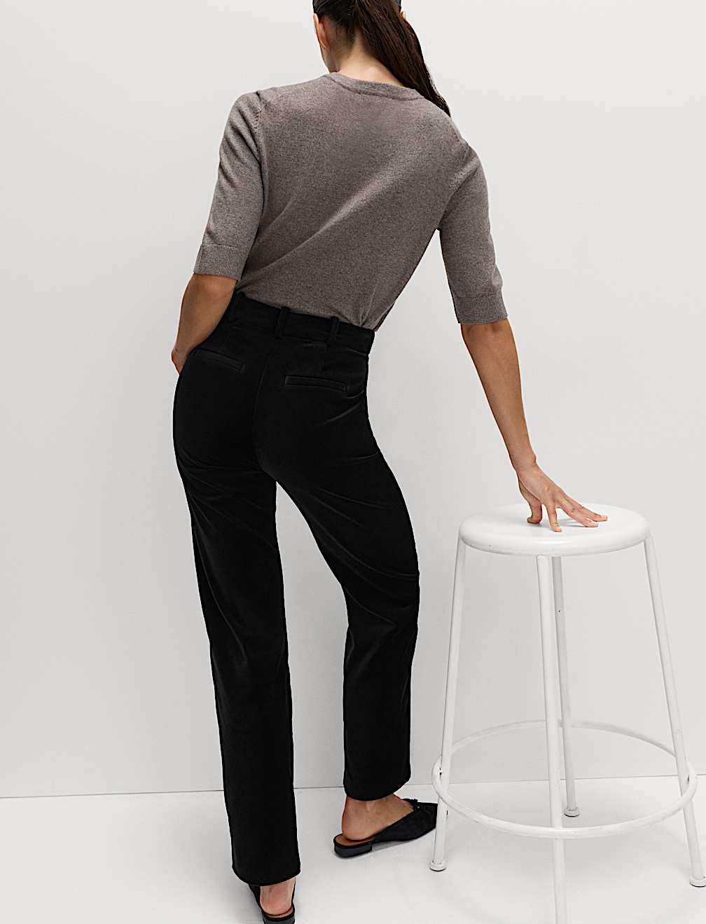 Cotton Rich Velvet Straight Leg Trousers