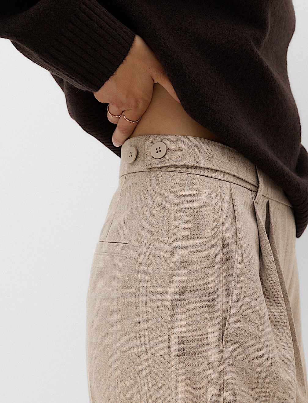 Checked Double Pleat Wide Leg Trousers
