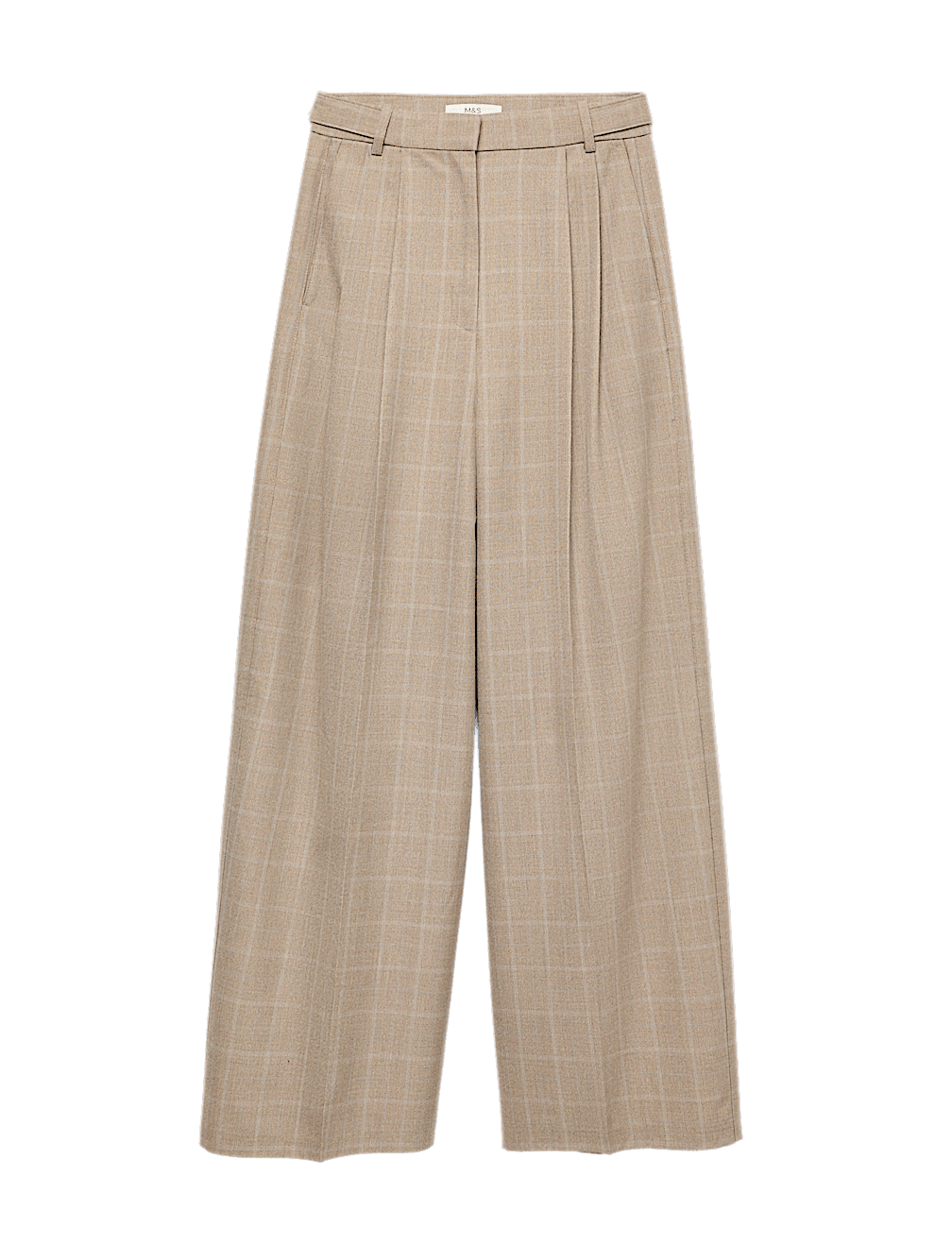 Checked Double Pleat Wide Leg Trousers