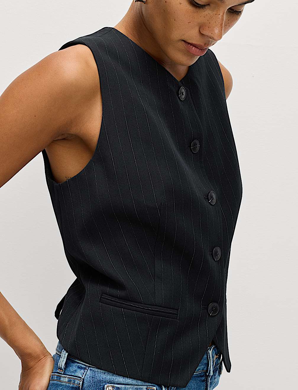 Striped Collarless Waistcoat