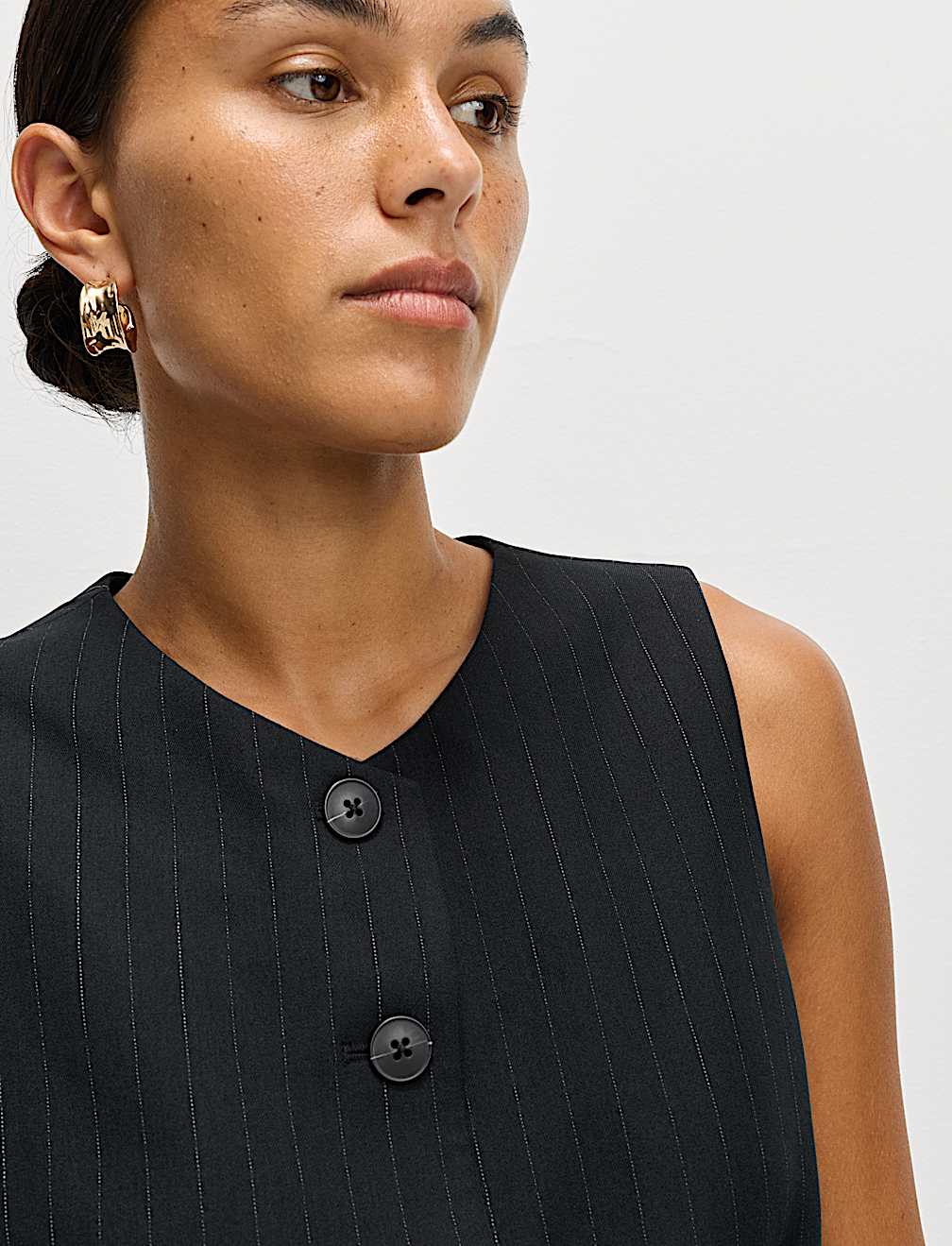 Striped Collarless Waistcoat