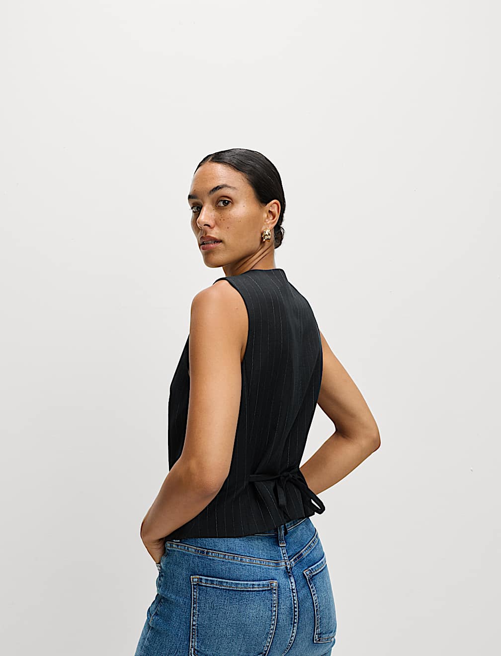 Striped Collarless Waistcoat