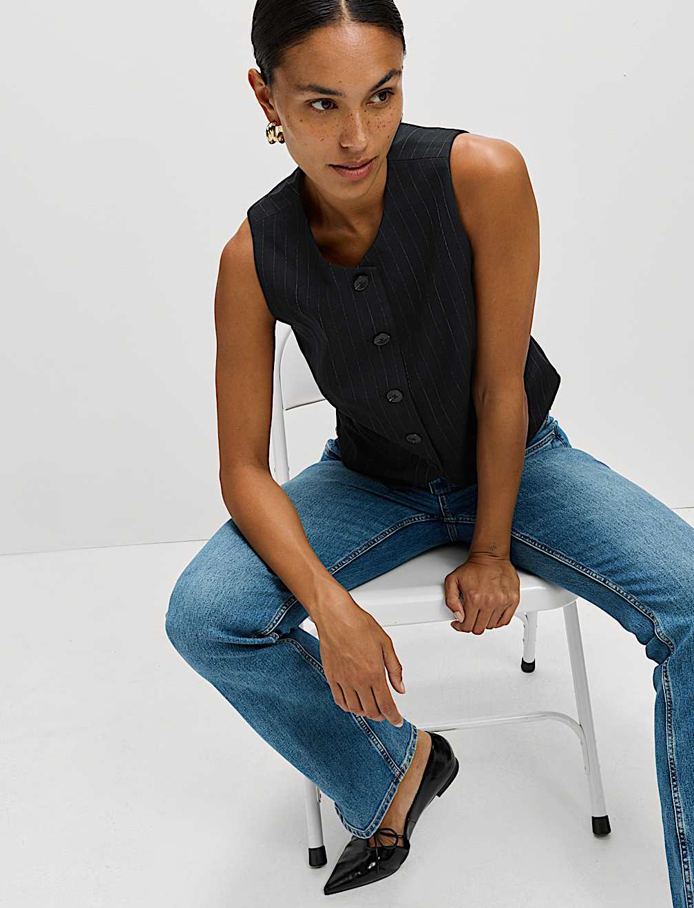 Striped Collarless Waistcoat