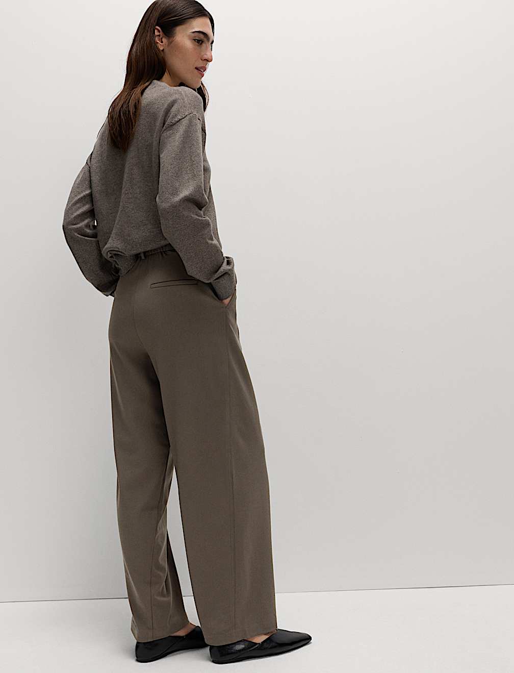 Woven Barrel Leg Trousers with Stretch