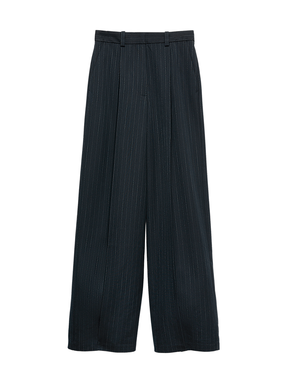 Pinstripe Single Pleat Wide Leg Trousers