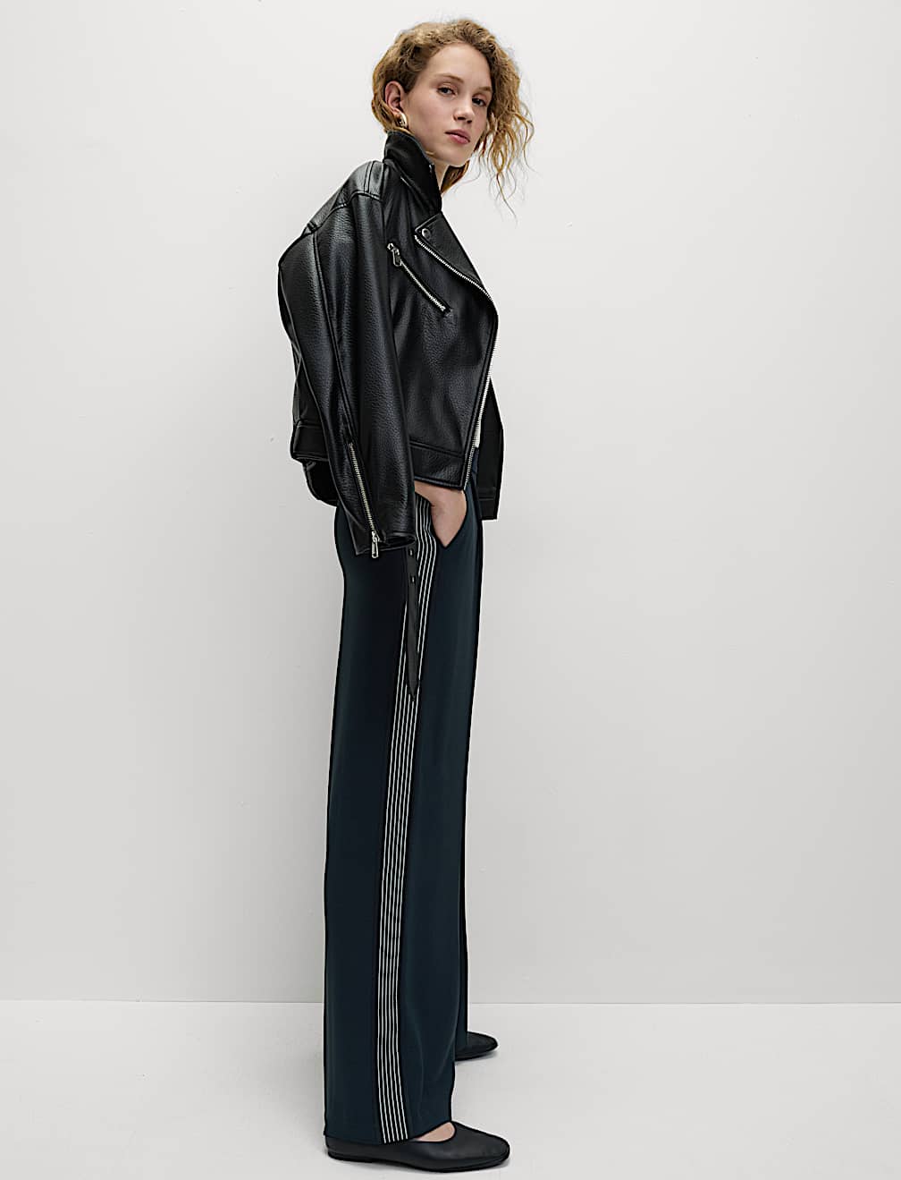 Woven Side Stripe Wide Leg Trousers