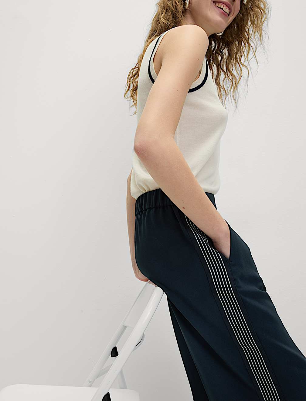 Woven Side Stripe Wide Leg Trousers