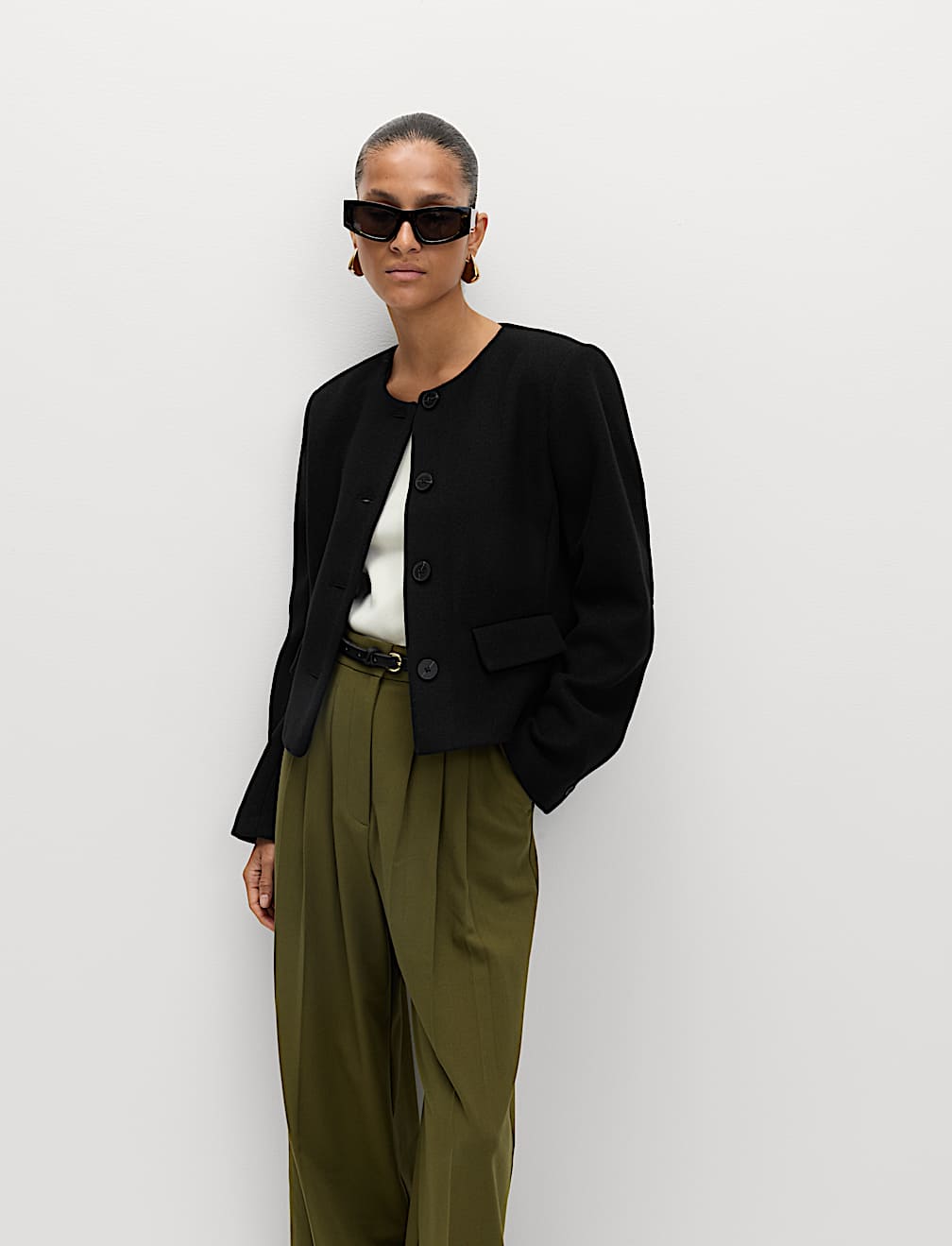 Collarless Jacket with Wool