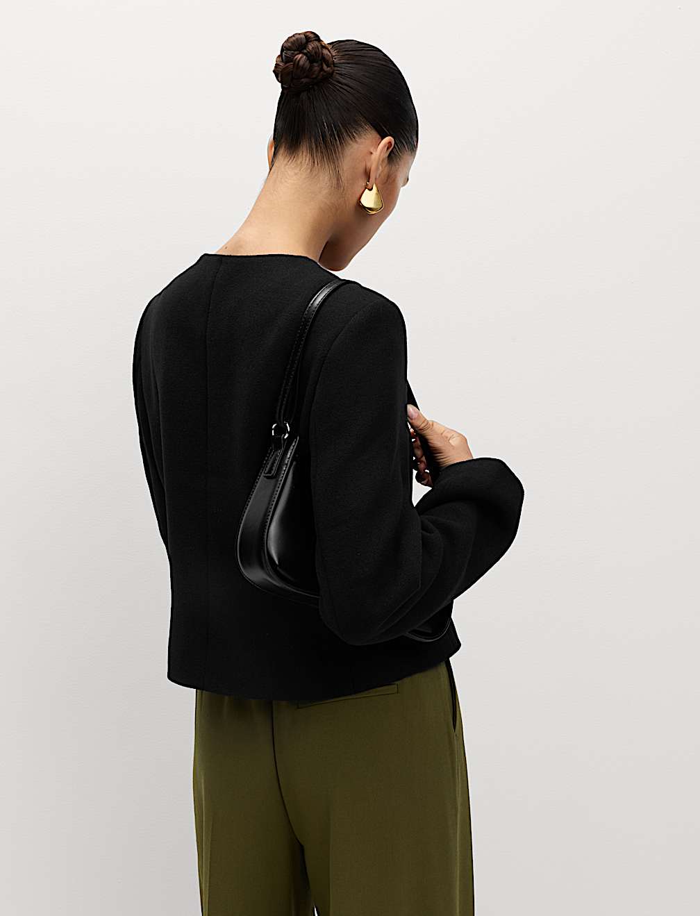 Collarless Jacket with Wool