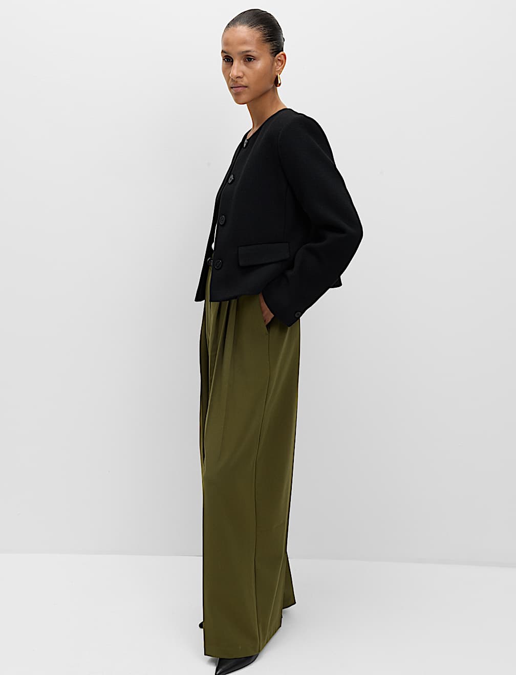 Collarless Jacket with Wool