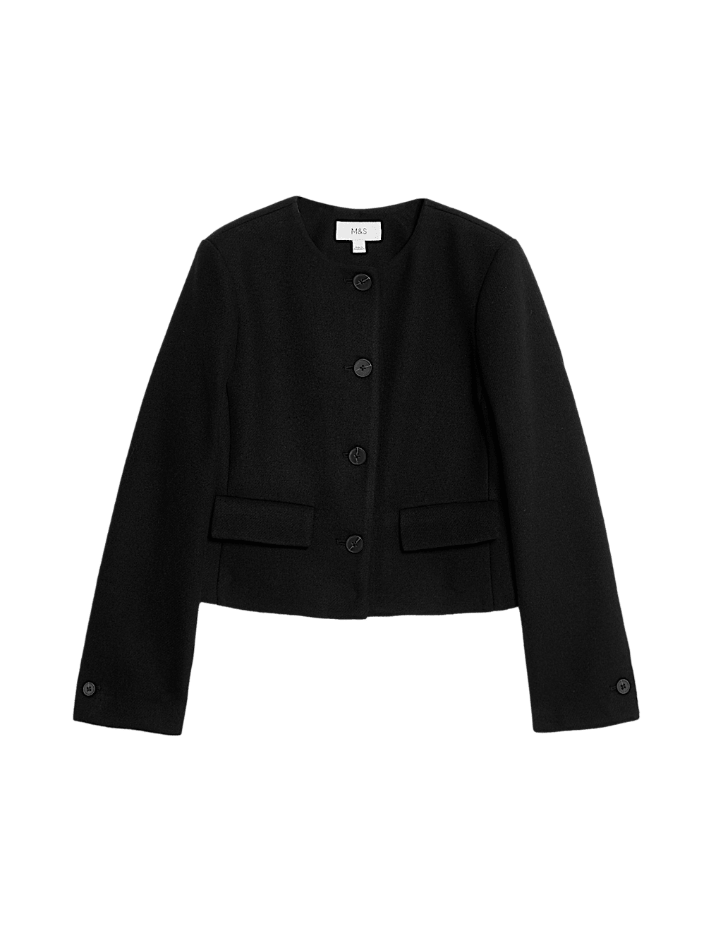 Collarless Jacket with Wool