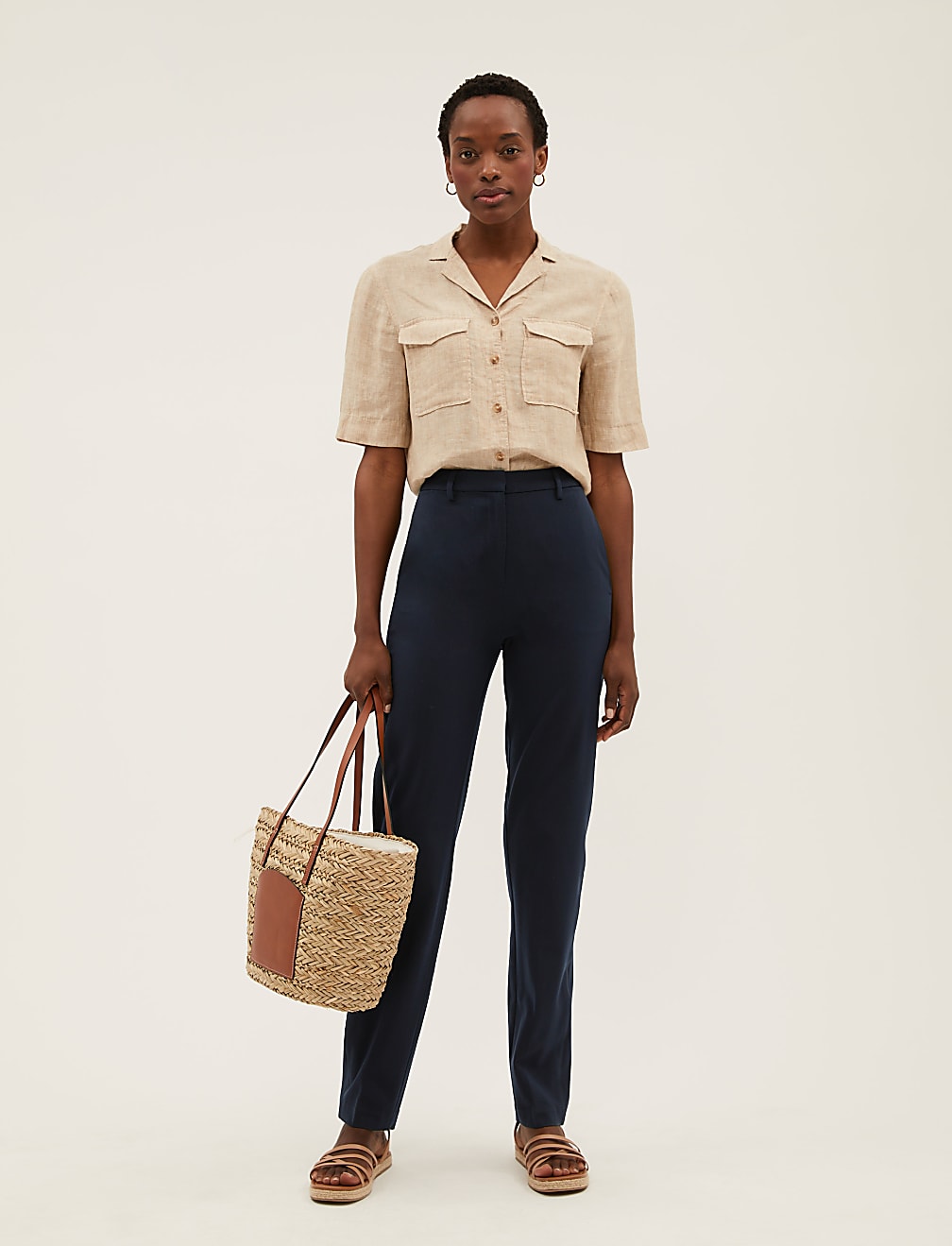 Straight Leg Trousers with Stretch